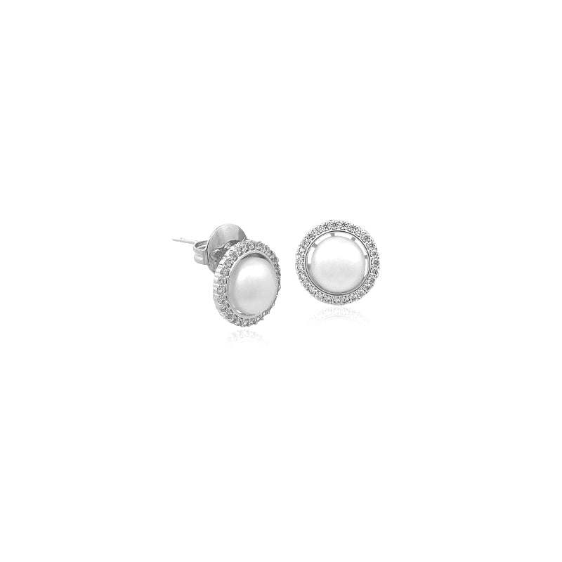 Freshwater Pearl and Cubic Zirconia Stud Earrings