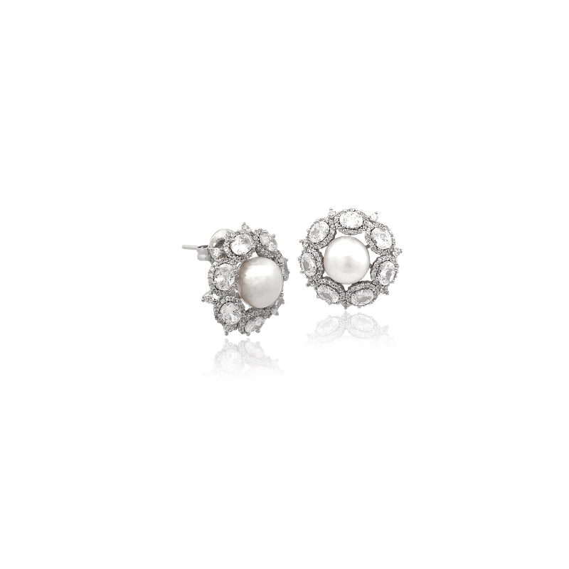 Freshwater Pearl and Cubic Zirconia Stud Earrings