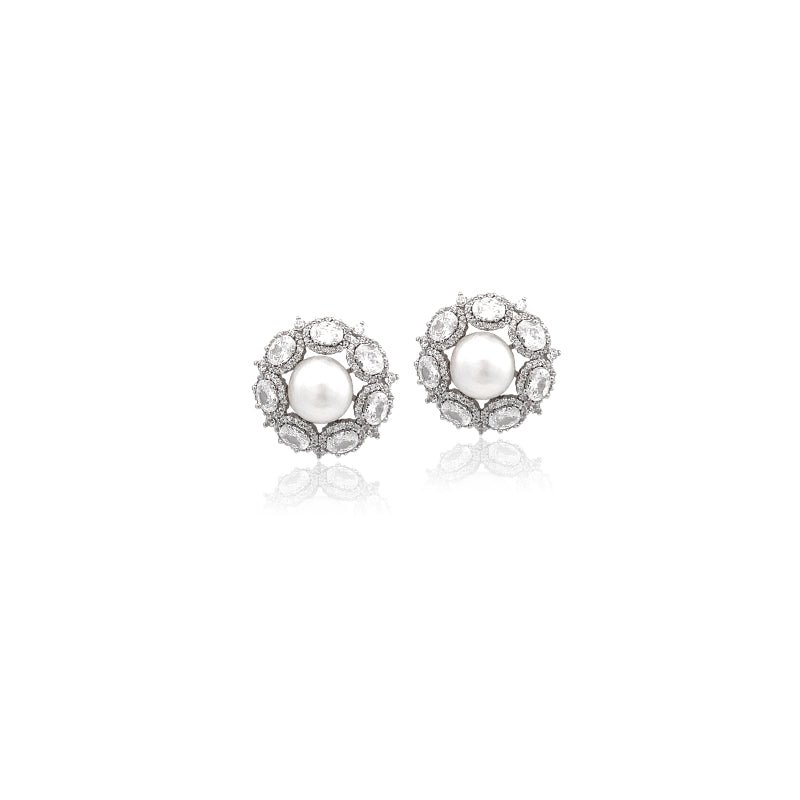 Freshwater Pearl and Cubic Zirconia Stud Earrings