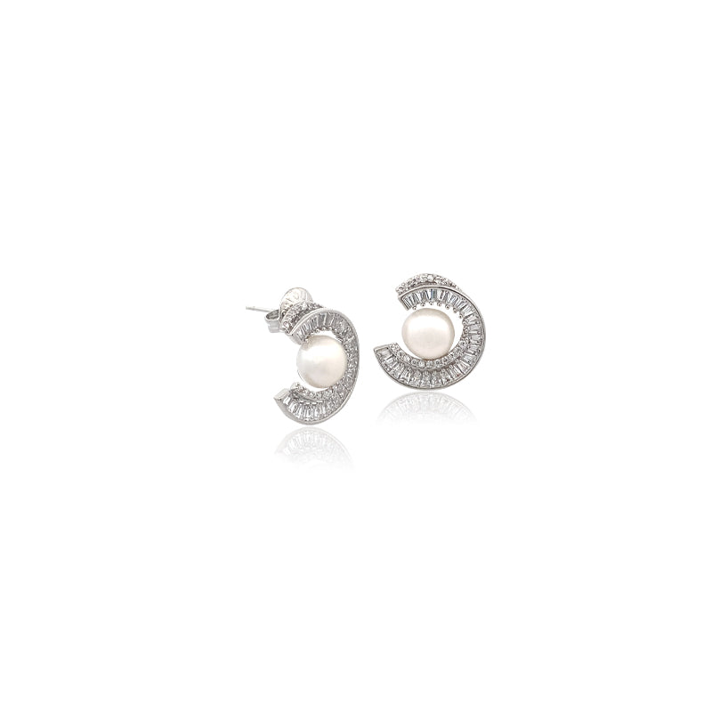 Freshwater Pearl and Cubic Zirconia Stud Earrings