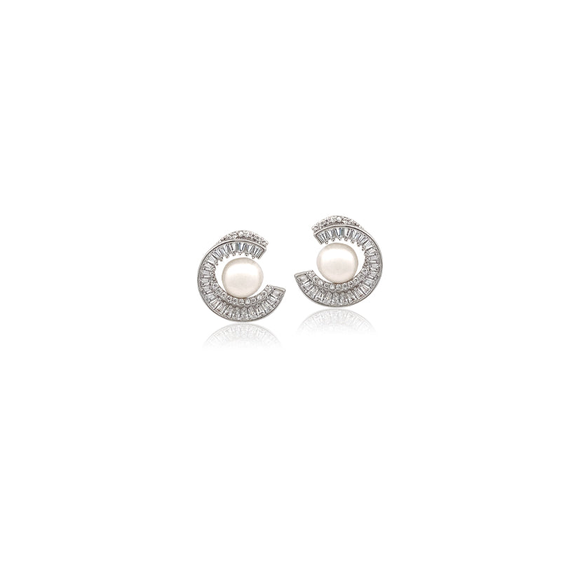 Freshwater Pearl and Cubic Zirconia Stud Earrings