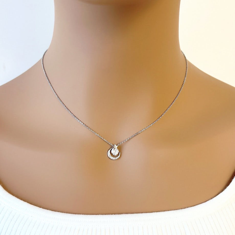 Moon & Star Cubic Zirconia Necklace