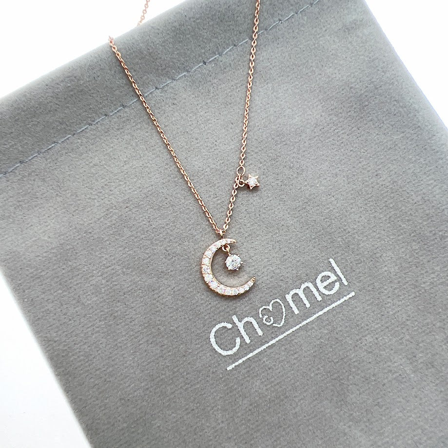 Moon & Star Cubic Zirconia Necklace