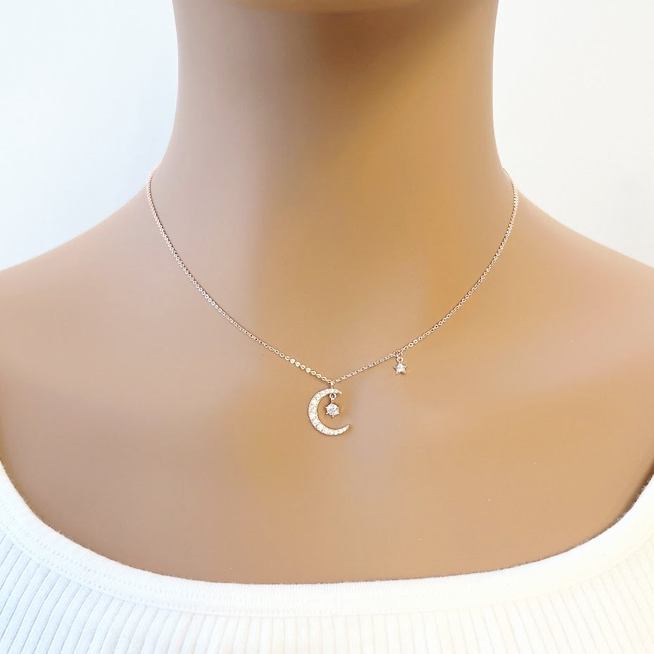 Moon & Star Cubic Zirconia Necklace