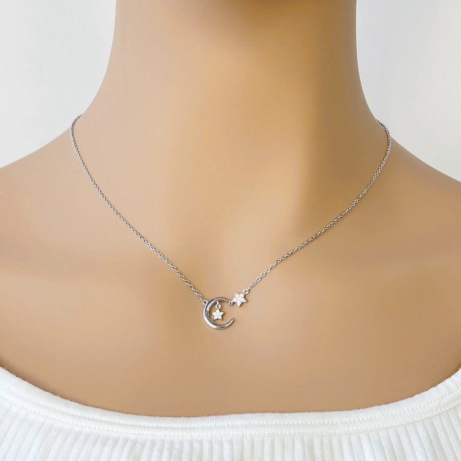 Moon  & Star Cubic Zirconia Necklace