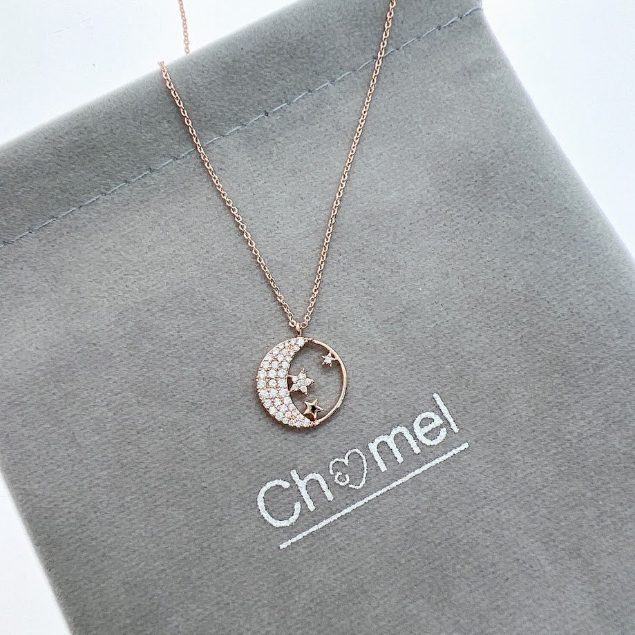 Moon & Star Cubic Zirconia Necklace