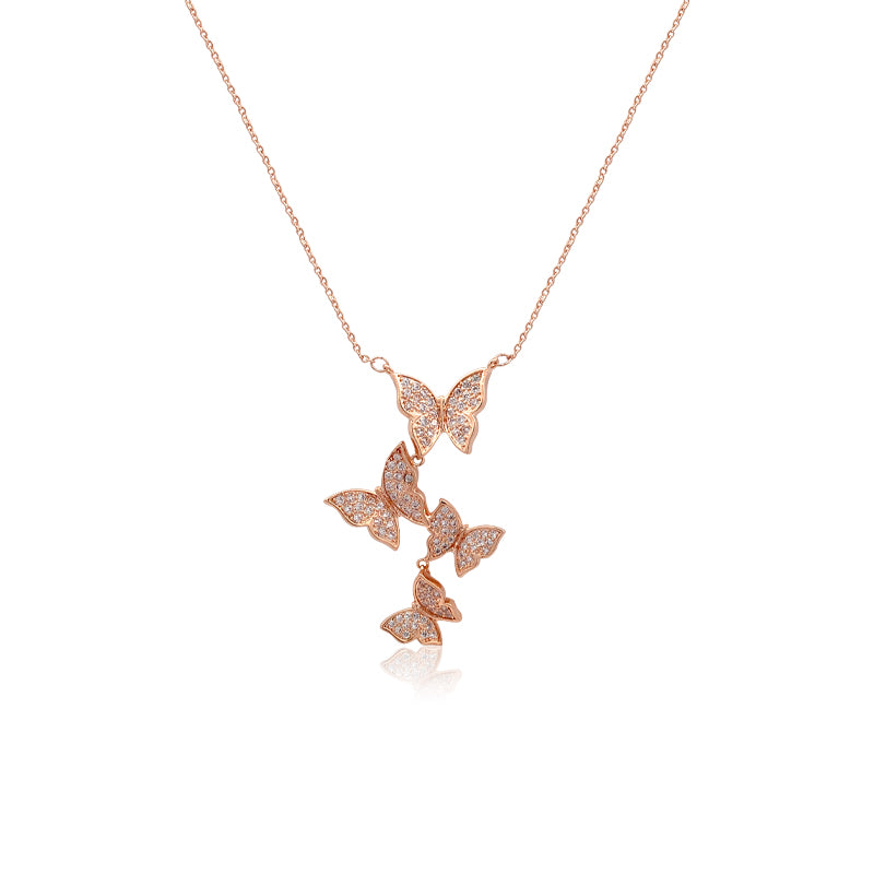 Chomel Rosegold Butterfly Cubic Zirconia Necklace