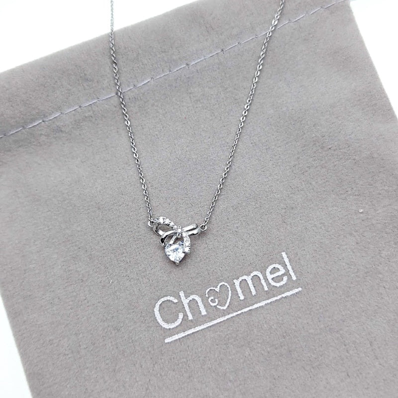 CHOMEL Cubic Zirconia Ribbon Rhodium Necklace