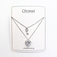 Heart and Key Cubic Zirconia Necklace