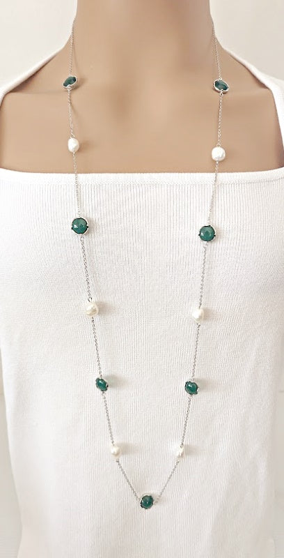 Freshwater Pearl Rhodium Chain Necklace - CHOMEL