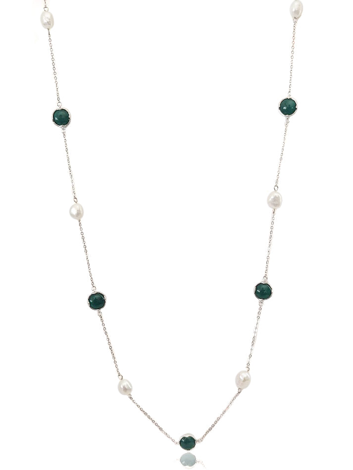 Freshwater Pearl Rhodium Chain Necklace - CHOMEL