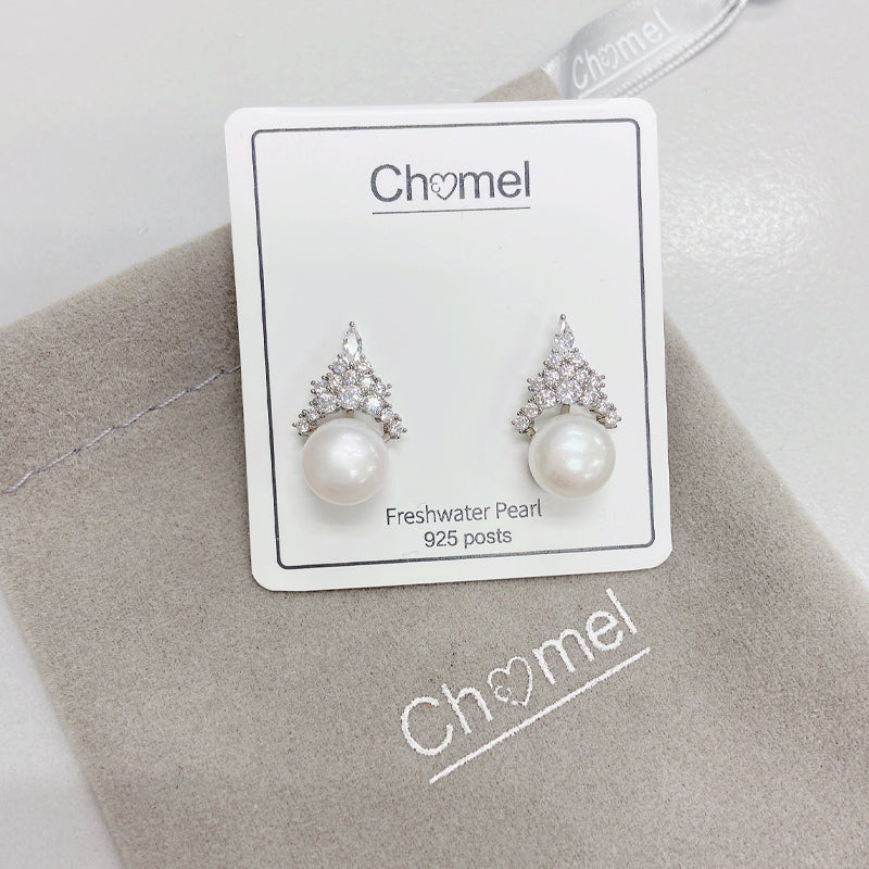 Freshwater Pearl and Cubic Zirconia Stud Earrings