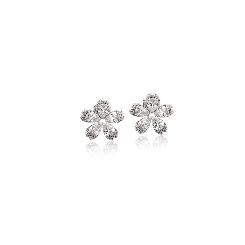 CHOMEL Cubic ZIrconia Rhodium Stud Earrings.