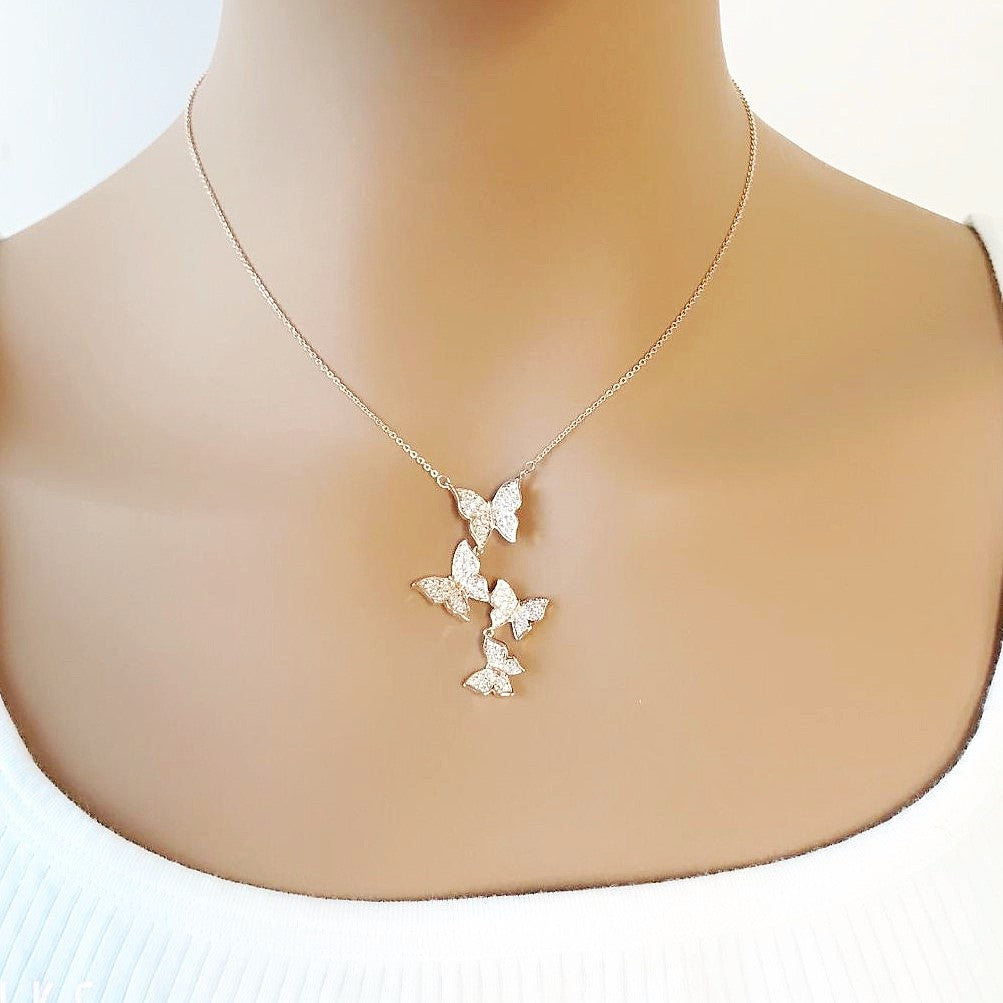 Chomel Rosegold Butterfly Cubic Zirconia Necklace