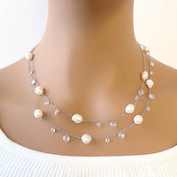 Freshwater Pearl Rhodium Chain Necklace