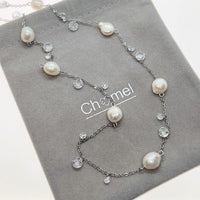 Freshwater Pearl Rhodium Chain Necklace