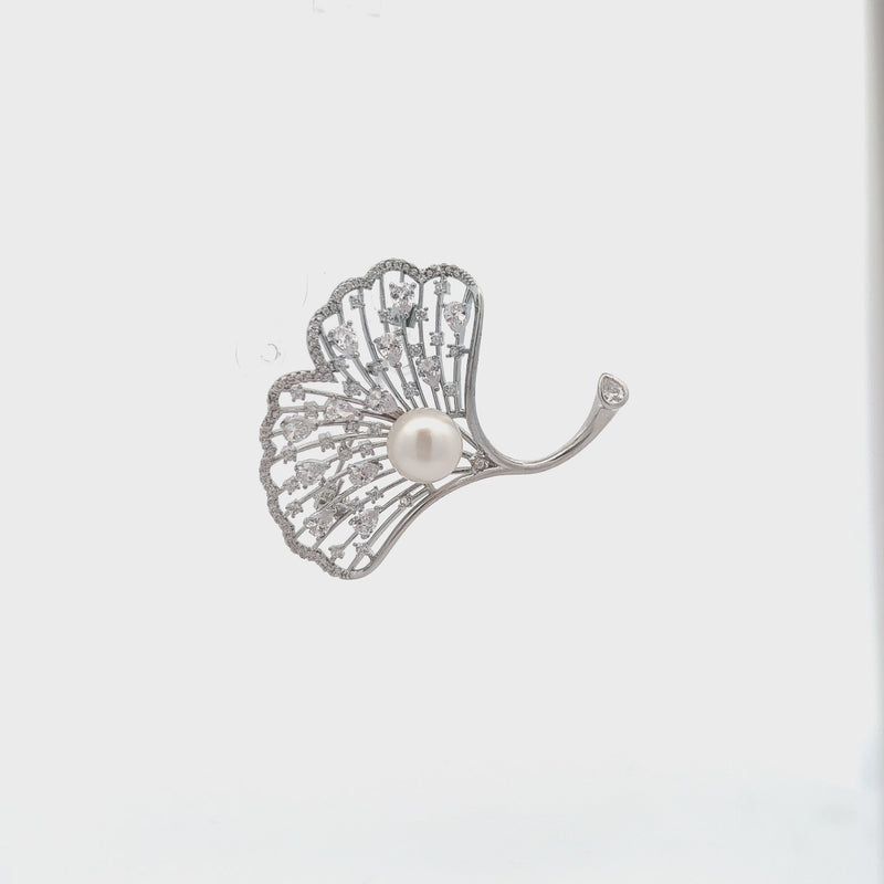 Gingko Leaf Freshwater Pearl Brooch