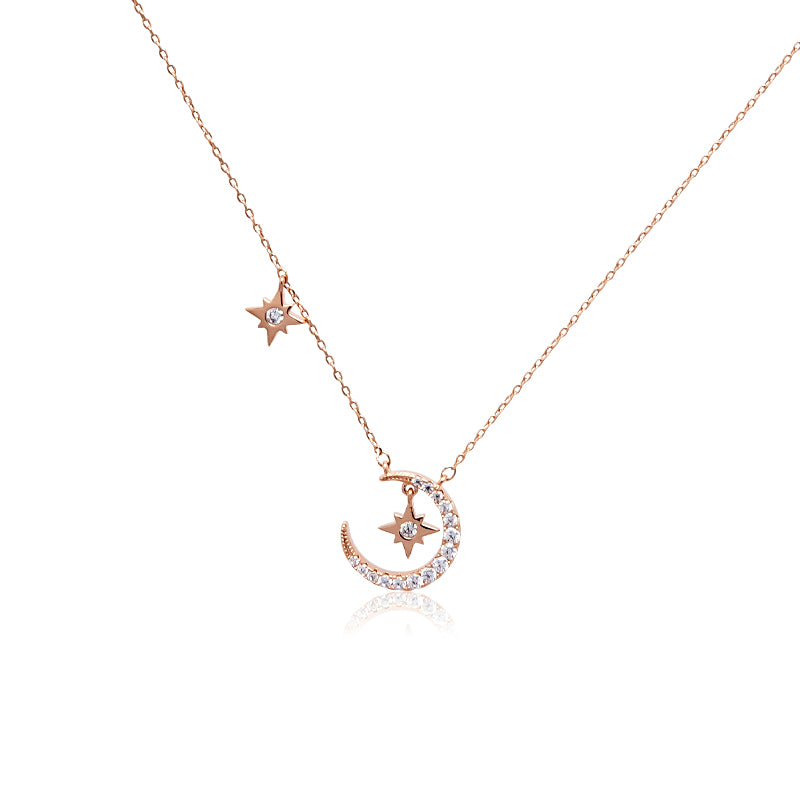 CHOMEL Cubic Zirconia Moon & Star Rosegold Necklace