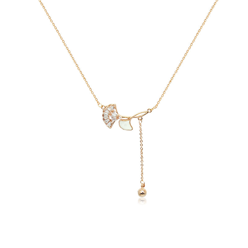 Gingko Leaf Cubic Zirconia  Necklace - CHOMEL