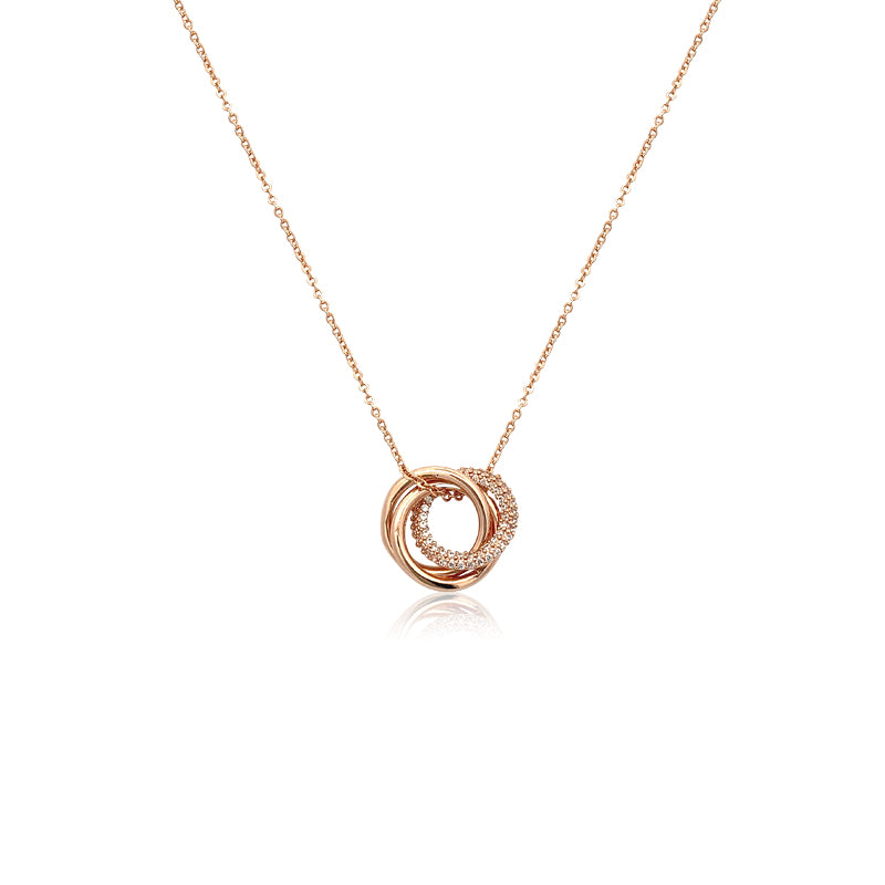 CHOMEL Cubic ZIrconia 3 Ring Interlocking Rosegold Necklace