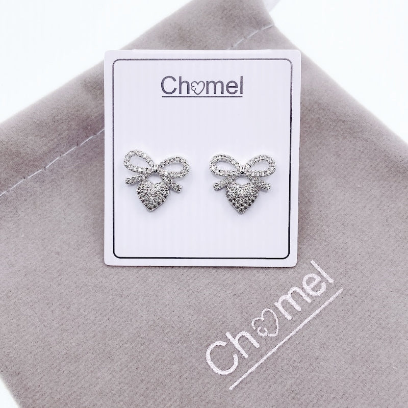 Ribbon Heart Cubic Zirconia Earring.