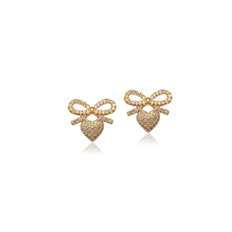 Ribbon Heart Cubic Zirconia Earring - CHOMEL