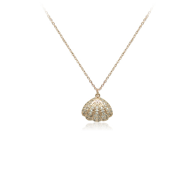 CHOMEL Cubic Zirconia Shell with Simulated Pearl inside Rosegold Necklace