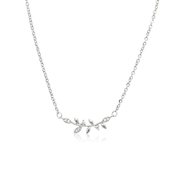 CHOMEL Cubic Zirconia Leaf Rhodium Necklace